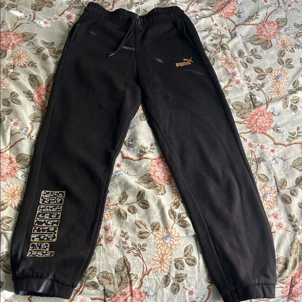 Puma Black Joggers with Gold Accents
